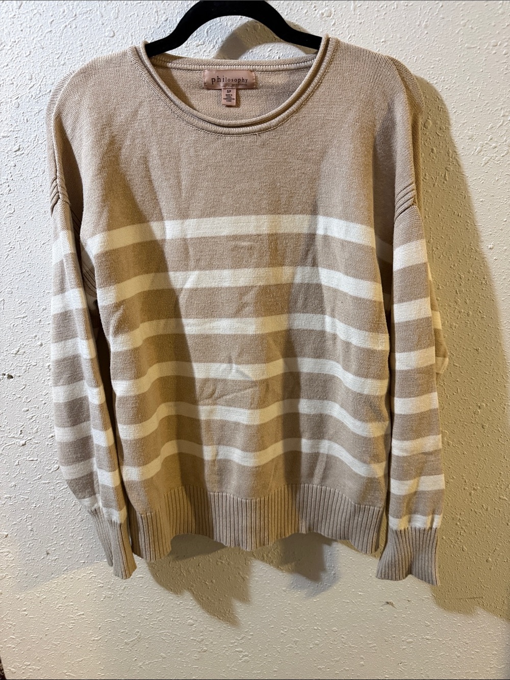 Philosophy Striped Crewneck Sweater in Beige and White